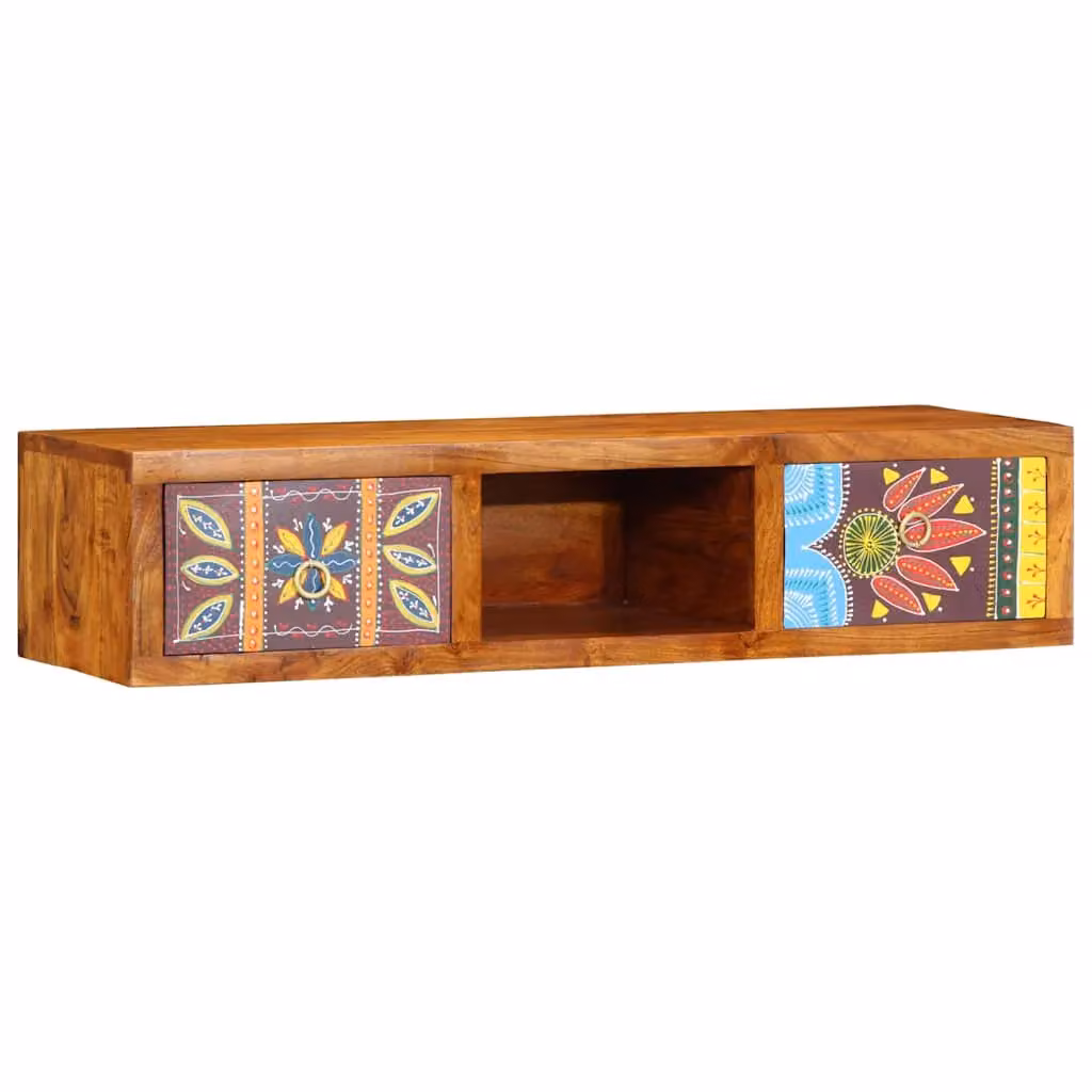 Berkfield Home Wall-mounted Multicolour Acacia Solid Wood TV Cabinet W: 100 cm, D: 22 cm, H: 22 cm – 2