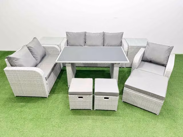 Fimous 9 Seater Rattan Outdoor Sofa Set with 2 Side Tables in Light Grey