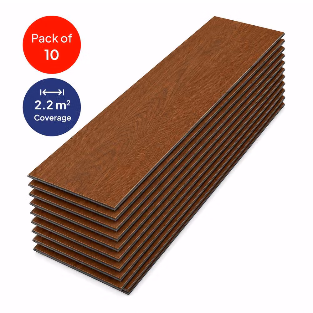 ENER-J Britwall Victorian Oak SPC Luxury Vinyl Flooring, Brown Wood Look Click Lock Plank, 2.2 m2, Thickness: 6 mm, Plank Size: 1220 x 181 mm – 2