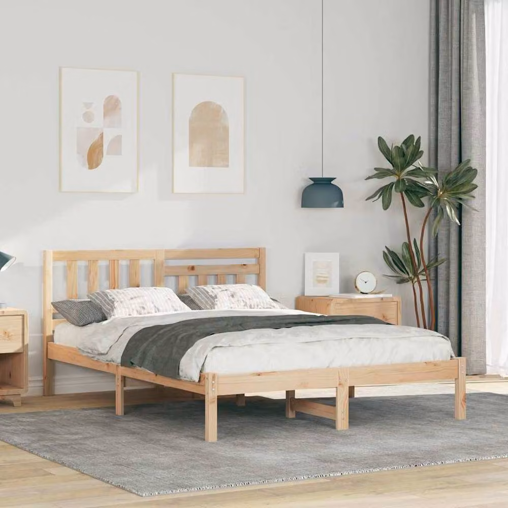 Berkfield Home Modern Solid Pine Wood Bed with Headboard in Brown and Beige, W: 120 cm, L: 190 cm – 2