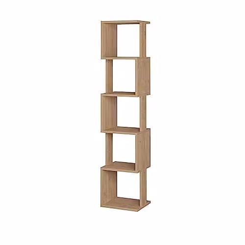 Decortie Piri Modern Five Tier Geometric Bookcase in Oak Brown, H 161.0 cm x W 30.0 cm x D 14.5 cm – 2