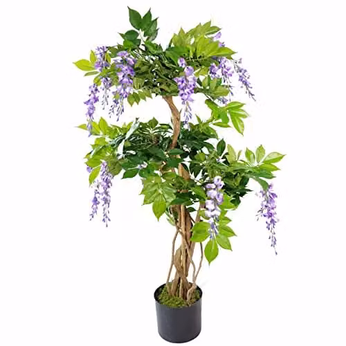 Leaf Design UK Purple Wisteria Realistic Artificial Flower Tree, Height: 110 cm