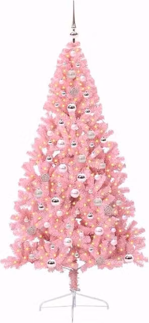 Berkfield Home Beautiful Pink Artificial Pre-lit Tabletop Christmas Tree with 300 LEDs, Height: 60 cm