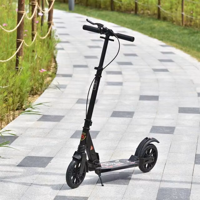 HOMCOM Foldable Height Adjustable Metal Kick Scooter with Brake in Black and Silver