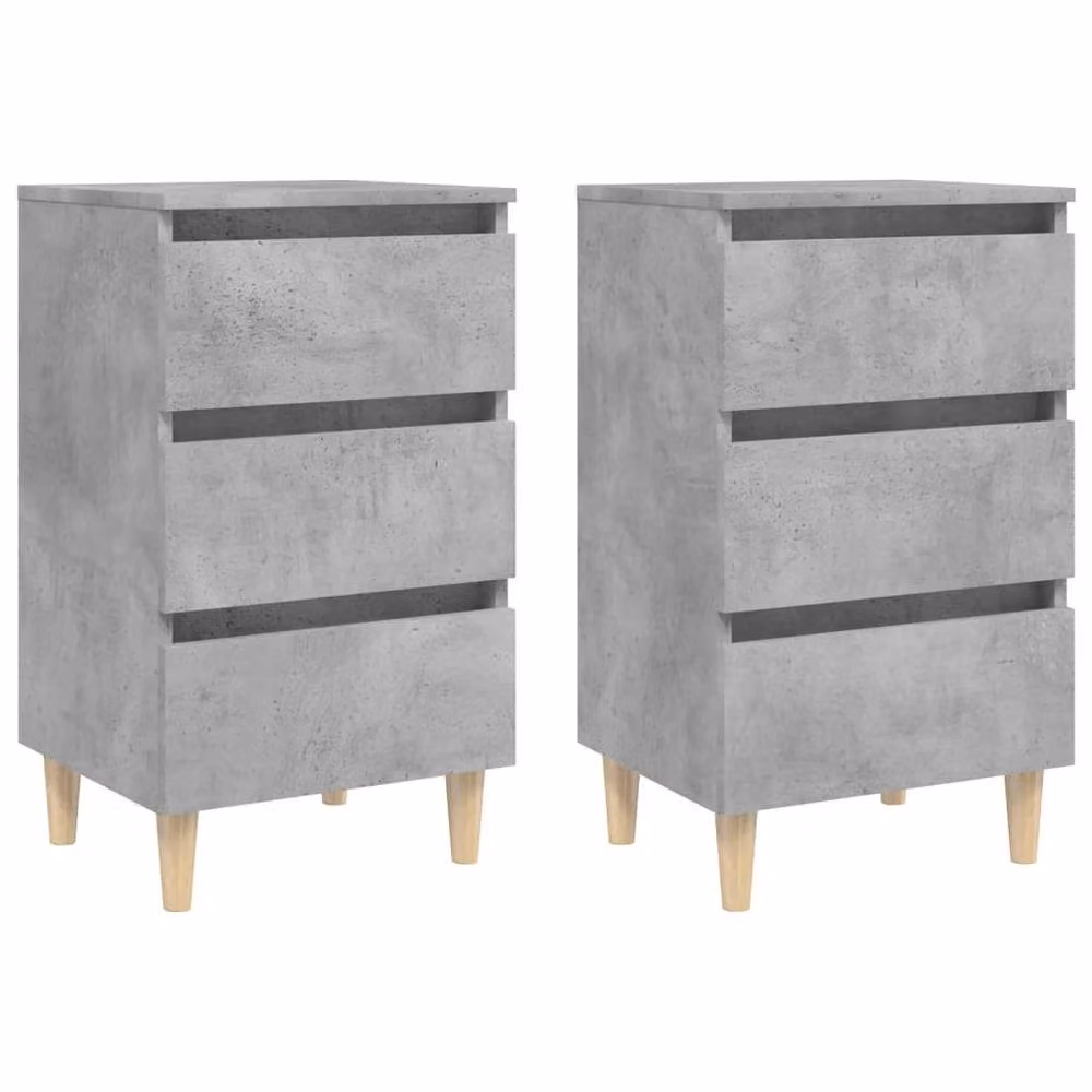 Berkfield Home Sturdy Bed Cabinets with Solid Wood Legs, 2 Pack, Concrete Grey, W: 40 cm, D: 35 cm, H: 69 cm – 2