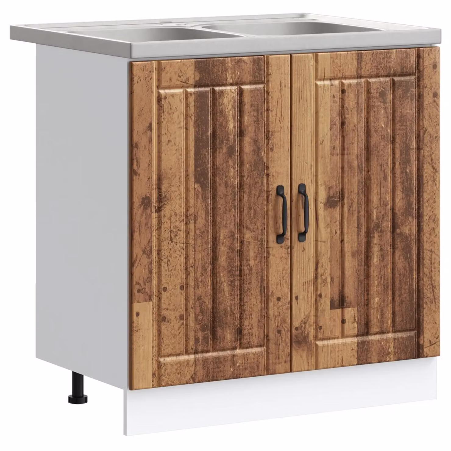 Berkfield Home Lucca Kitchen Sink Cabinet in Brown with Double Basins, W/D/H: 81.5 x 46 x 46 cm – 1