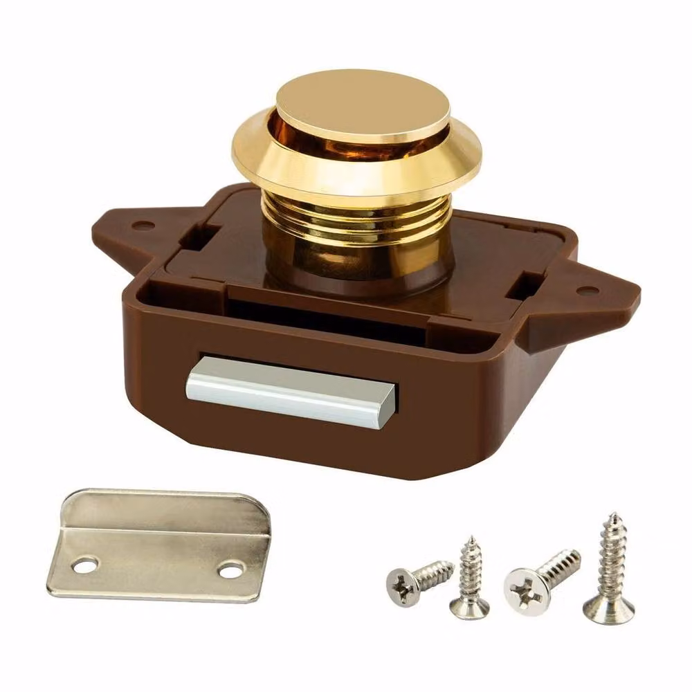 SPETLEK 5-Pack Push Button Catch Lock for Motorhome and Campervan Cupboards in Brown – 2
