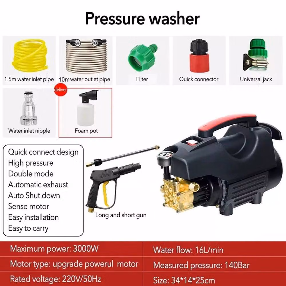 NESTLUNE 3000W Portable High Power Electric Pressure Jet Washer in Black – 2