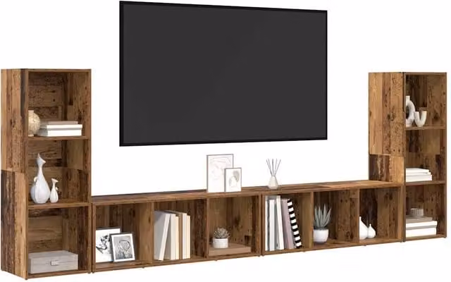 Berkfield Home Rustic TV Cabinet with 4 Storage Shelves in Brown Engineered Wood