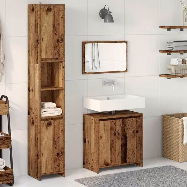 Berkfield Home 3 Piece Bathroom Furniture Set in Old Wood Brown and Multicolour