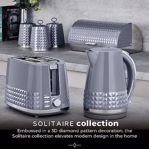 Tower Solitaire Set of 3 Airtight Grey Metal Storage Canisters – 6