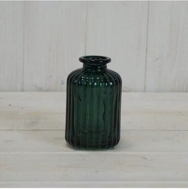 KDMD Emerald Green Ribbed Glass Tabletop Bottle