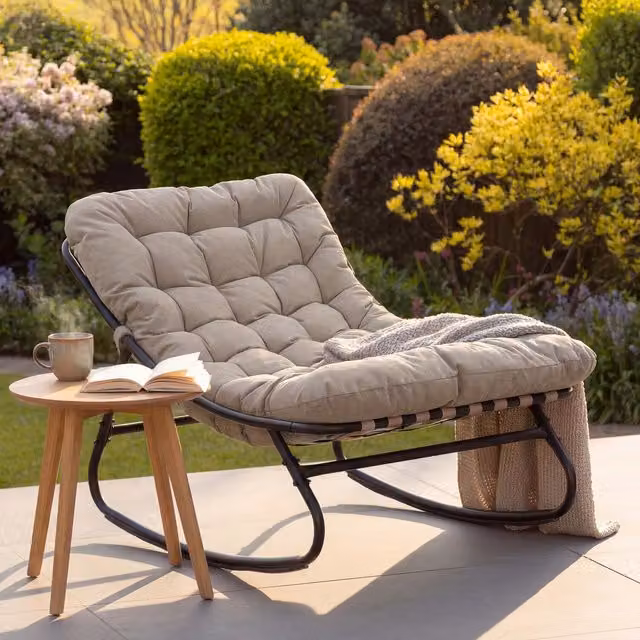 Artemis Home Modern Metal Rocking Chair in Black and Brown, H 101.0 x W 78.0 x D 74.0 cm