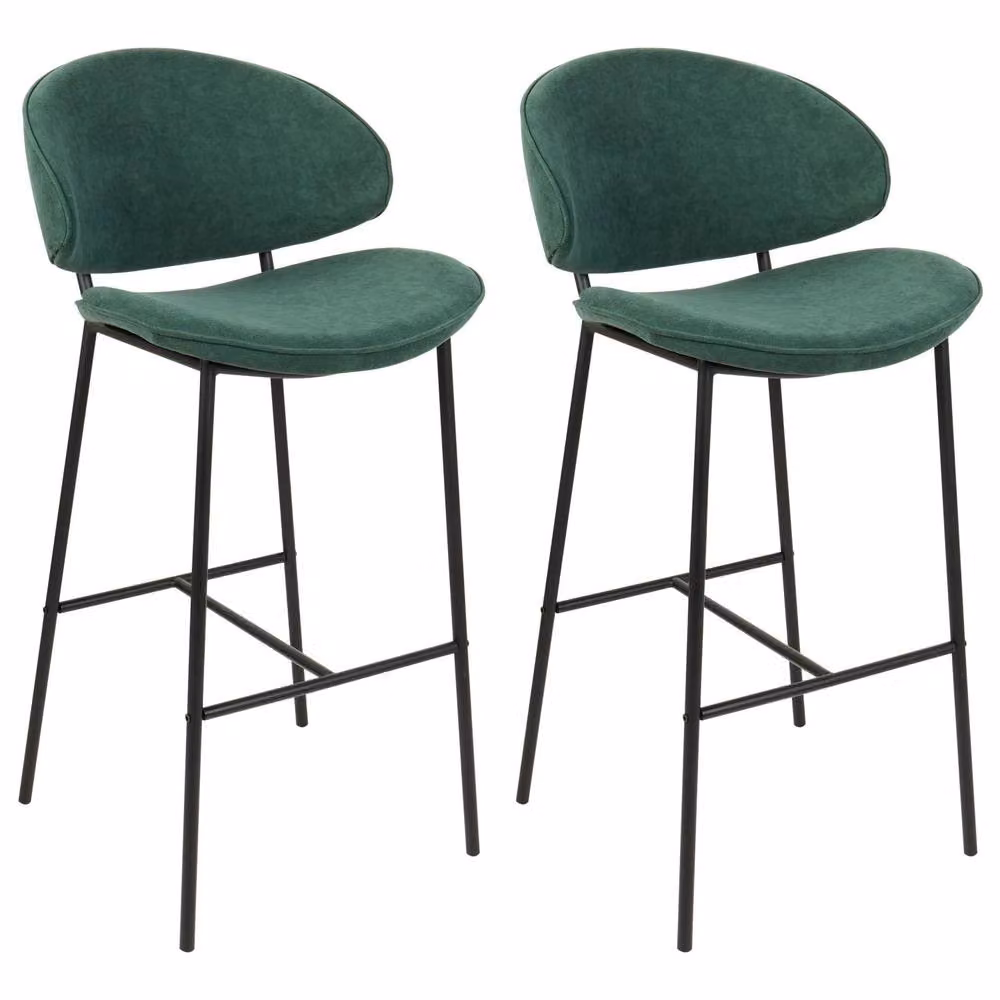 Wyld and Coco Set of 2 Green Armless Bar Chairs with Curved Backrest and Matt Metal Frame – 2