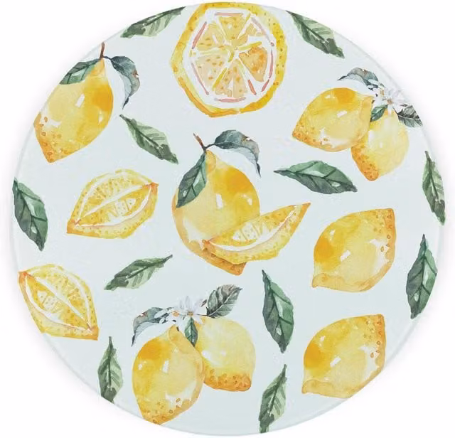 Purely Home Lemons Round Textured Glass Worktop Protector and Chopping Board in Yellow
