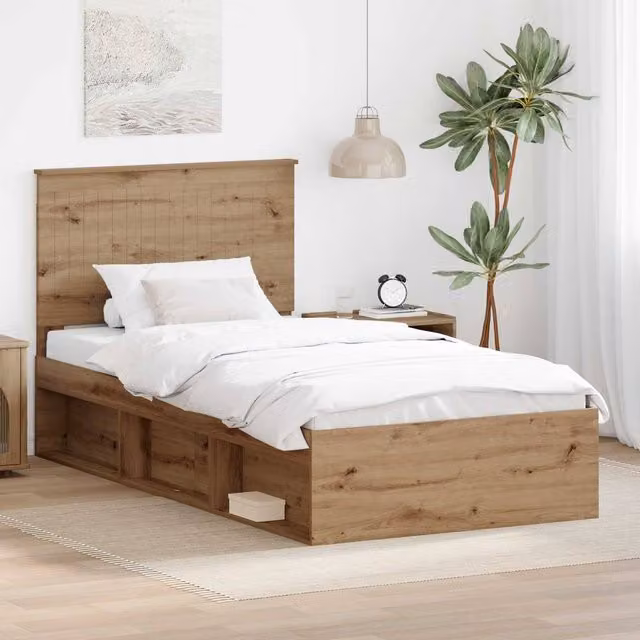 Berkfield Home Artisan Oak Bed Frame in Brown, W/D/H: 100 x 200 cm – 1