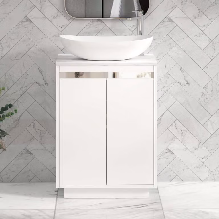 Royal Bathrooms Orion 800mm Matt White Floor Standing 2 Door Vanity Unit with Cesar Basin and Chrome Accent Trim