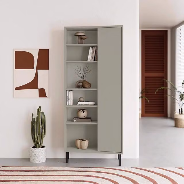 FWStyle 5 Tier Curved Bookshelf Storage Unit in Green and Black Metal