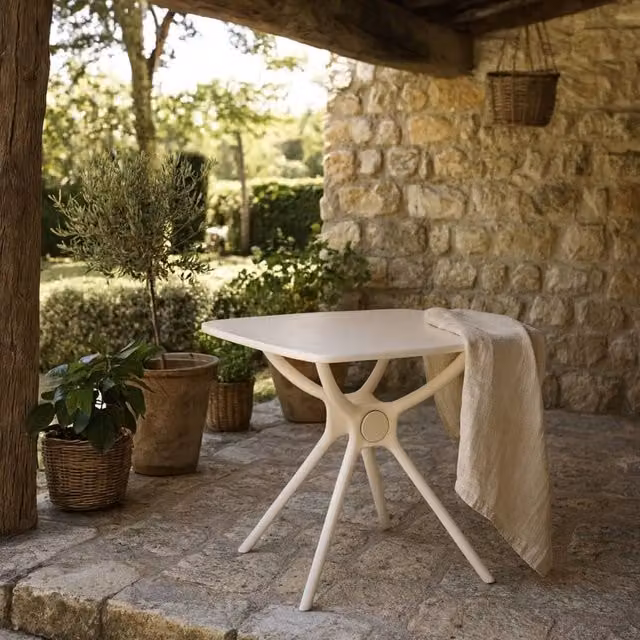 Wyld Haus Chalencon Square Outdoor Plastic Table in Beige
