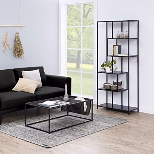 Furniture To Go Seaford Tall Black Metal Bookcase with 5 Shelves, H 185 x W 35 x D 35 cm – 7