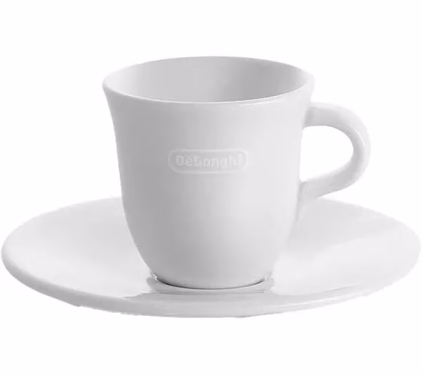 De'Longhi DLSC308 Ceramic Espresso Cup and Saucer Twin Pack, White, 70ml – 2