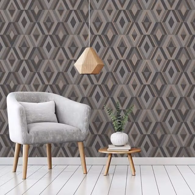 Fine Dcor Geometric Abstract Modern Diamond Shard Wallpaper in Grey