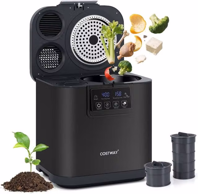 Costway Smart Electric Composter and Waste Dispenser, 4L Countertop Compost Machine, Black – 1