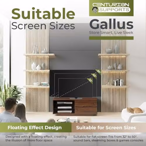 Centurion Supports Gallus Premium Walnut TV Cabinet with 2 Drawers and 3 Shelves for 32-55 inch LED/OLED/LCD TVs, Brown, W/D/H: 110 x 39.5 x 47.5 cm – 2