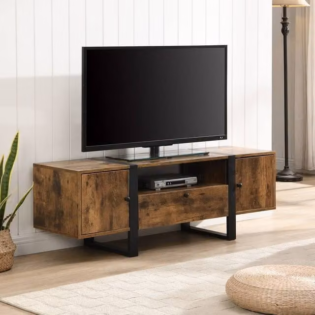 Mona Vale Furniture Industrial Rustic Brown Wood and Metal TV Stand and Entertainment Unit – 1