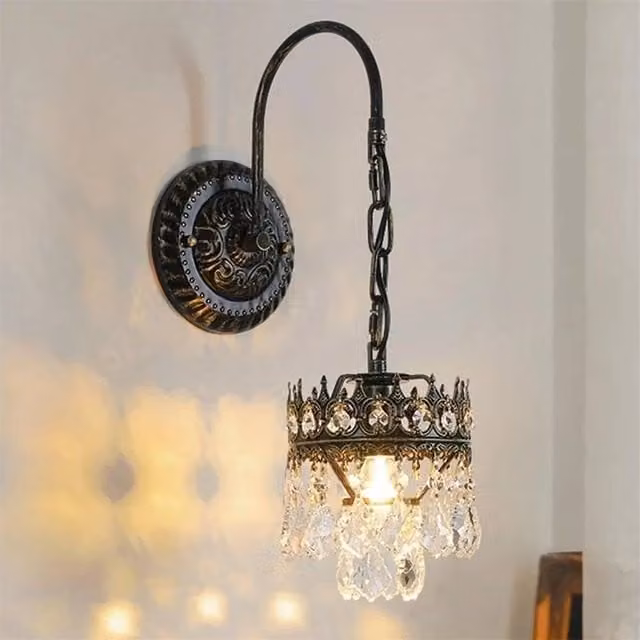 PAWNORA Classic Crystal and Metal Wall Sconce Chandelier in Black or Gold/Brass with Transparent Glass – 1