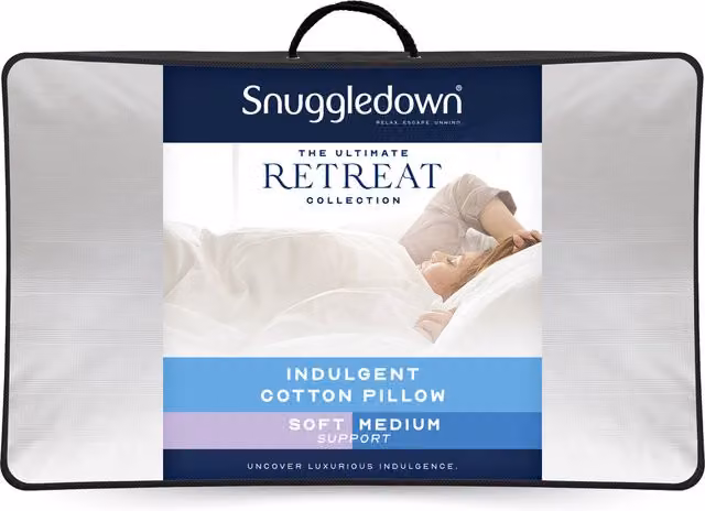 Snuggledown Retreat Indulgent White Cotton Allergy Friendly Pillow with Hollow Fibre and Microfibre Filling