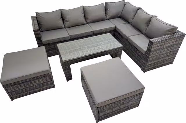 Fimous Modern Garden Furniture Set in Dark Grey with 3-Seater Sofa, Coffee Table and Ottoman