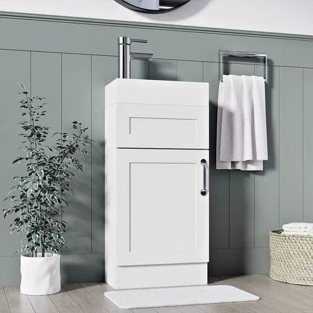 FORGEVIO Crawle White Modern Freestanding Bathroom Vanity Unit with Basin and Cabinet – 1
