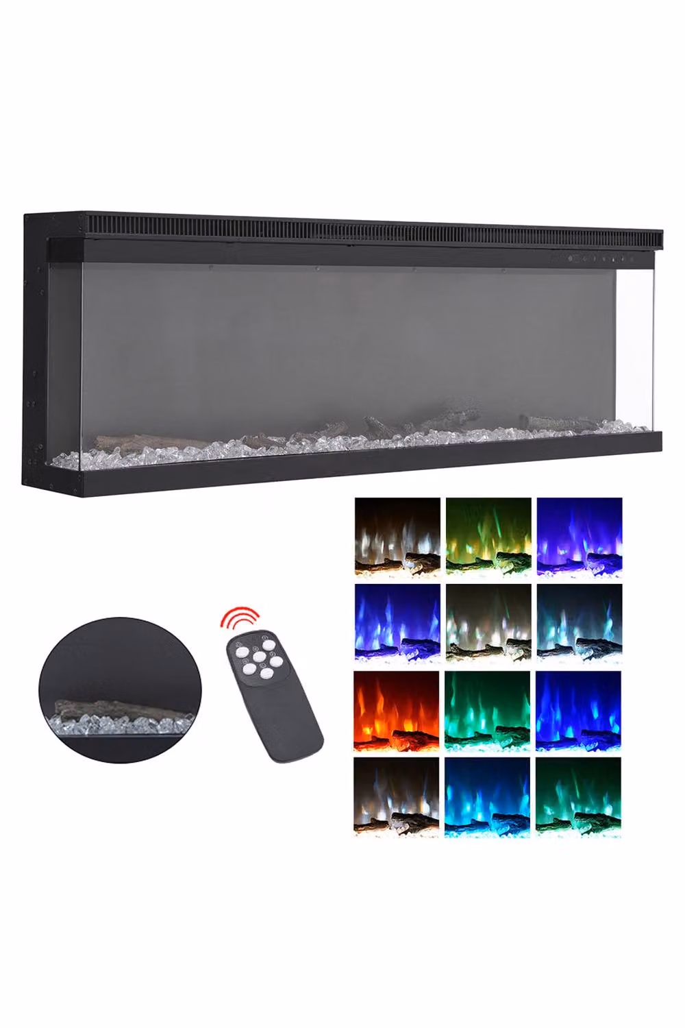 Living and Home 80 Inch 3-Sided Electric Fireplace with Remote Control, Black – 5