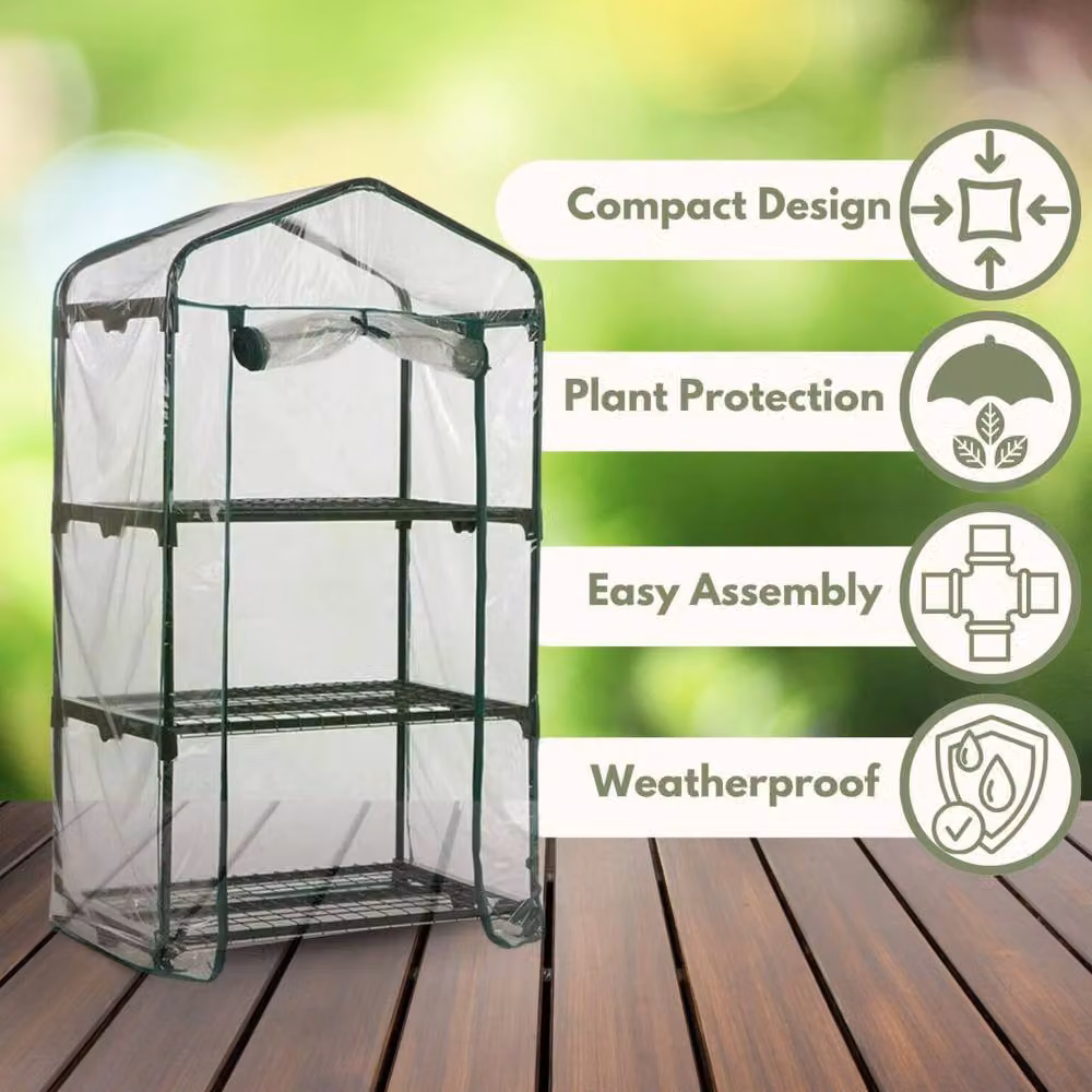 Marco Paul 3 Tier Mini Greenhouse with Reinforced Transparent PVC Cover, W: 100 cm, D: 50 cm, H: 120 cm – 3