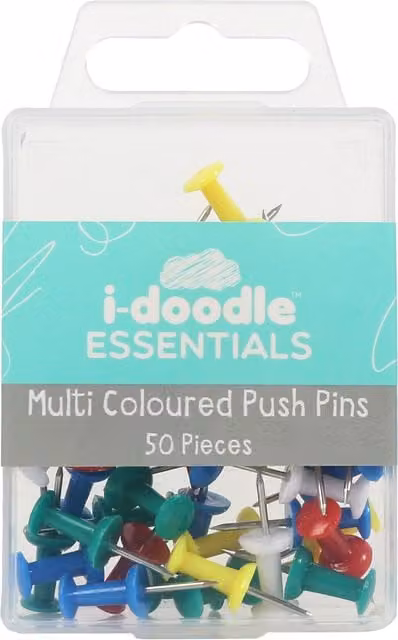 i-doodle Multicolour Plastic Push Pins, 50 Pack