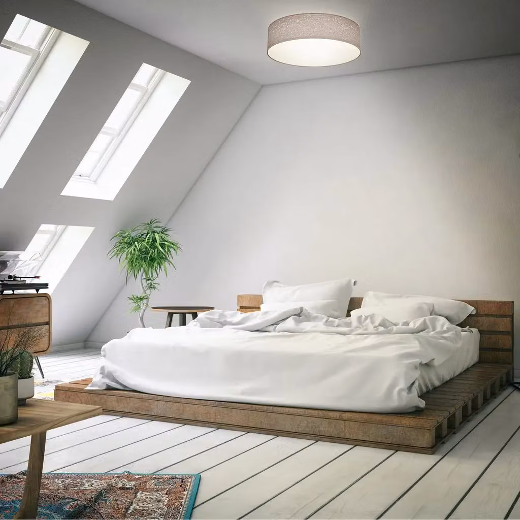 B.K.Licht Modern Fabric Ceiling Light with Star Effect in Beige, W/D/H: 38 x 38 x 10 cm – 3