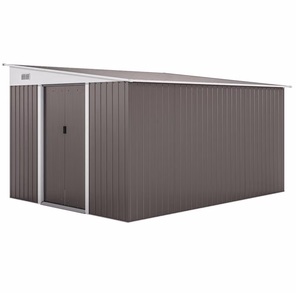 STILVORA Grey Galvanised Steel Pent Garden Shed with Double Sliding Doors W/D/H: 330 x 268 x 201 cm – 3