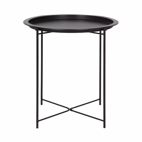 Harbour Housewares Round Folding Tray Table in Matte Black Metal