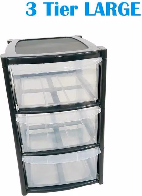 NESTLUNE 3 Tier Plastic Mini Drawer Tower Trolley in Black – 1
