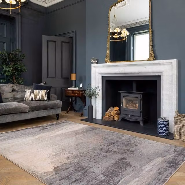 Kukoon Abstract Design Cotton Chenille Rug in Blue, Petrol and Grey, W: 80 cm, L: 150 cm