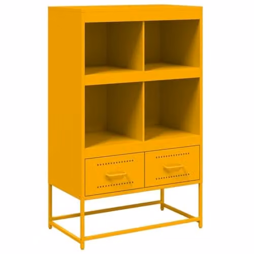 vidaXL Highboard in Mustard Yellow Metal with Internal Shelves and Drawers, W/D/H: 68.5 x 38.0 x 111.5 cm