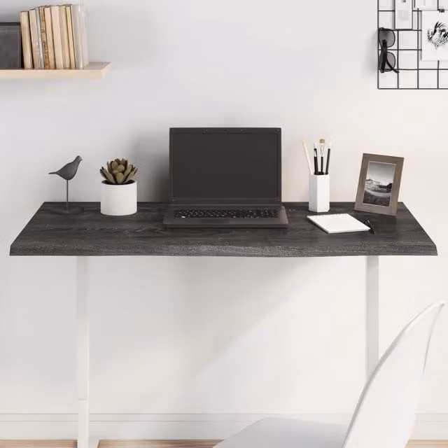 Berkfield Home Dark Grey Treated Solid Wood Oak Table Top, W: 100 cm, D: 60 cm, H: 2 cm