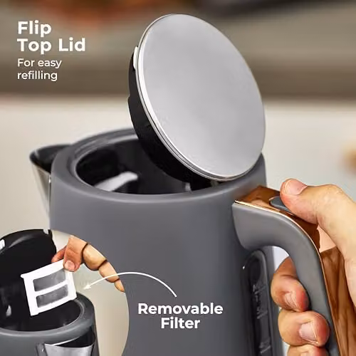 Tower Cavaletto 1.7L Jug Kettle in Grey and Rose Gold with 3kW Rapid Boil and Limescale Filter – 8