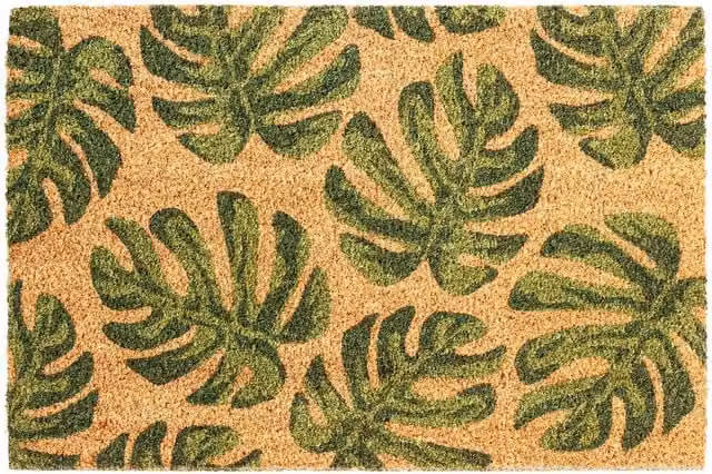 Nicola Spring Floral Monstera Coir Door Mat, Green, Height: 1.5 cm
