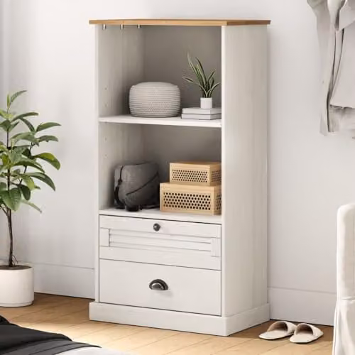 vidaXL VIGO Roll Shutter Filing Cabinet in White Pine Wood and Metal, W/D/H: 60.0 x 35.0 x 114.5 cm – 2