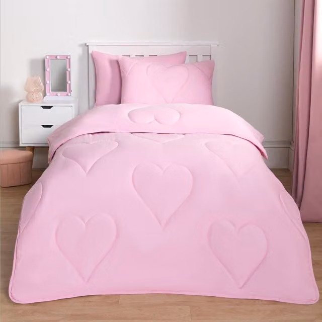 OHS Pink Heart Quilted 7.5 Tog Childrens Duvet Set