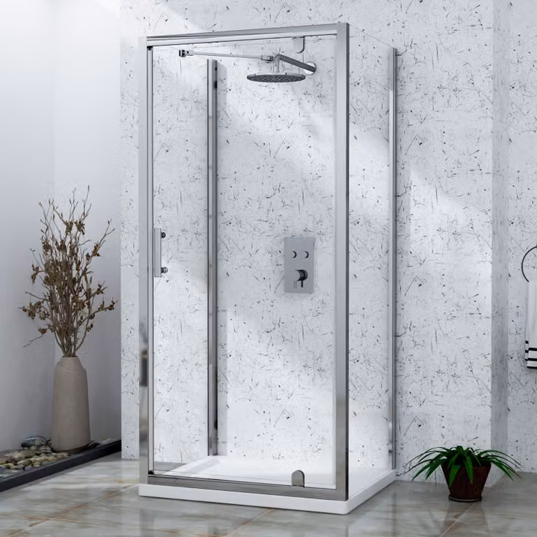 Royal Bathrooms Cube 3-Sided Rectangular Pivot Door Shower Enclosure, Clear Glass, W: 80 cm, H: 185 cm, D: 70 cm