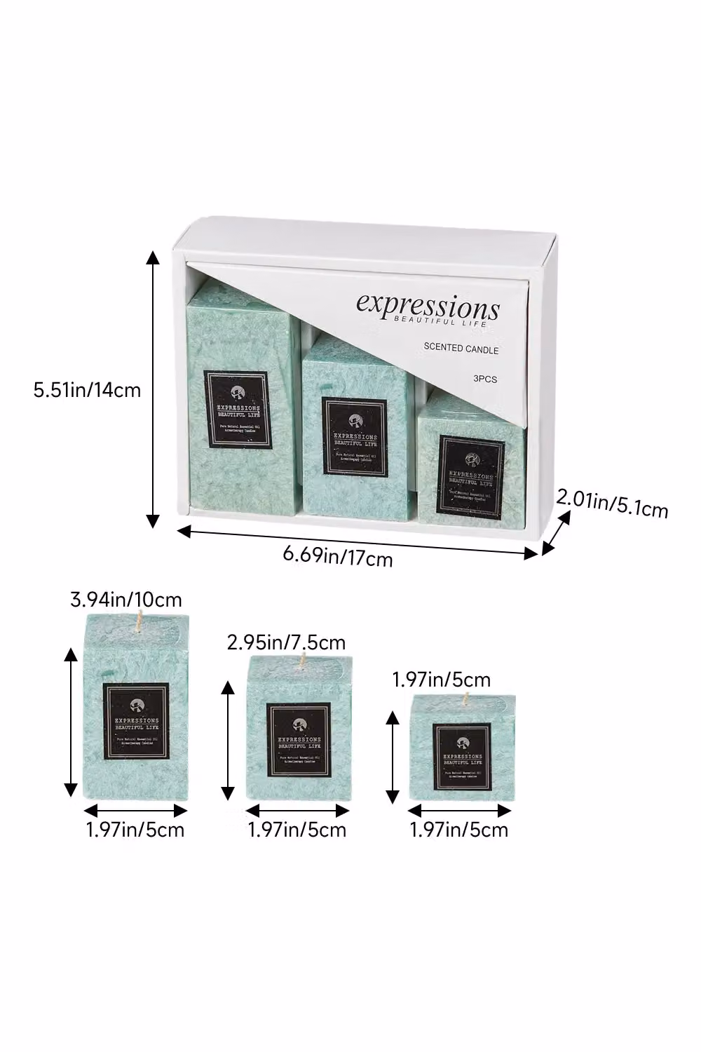 Living and Home 3-Piece Green Basil Scented Pillar Candle Set – 3