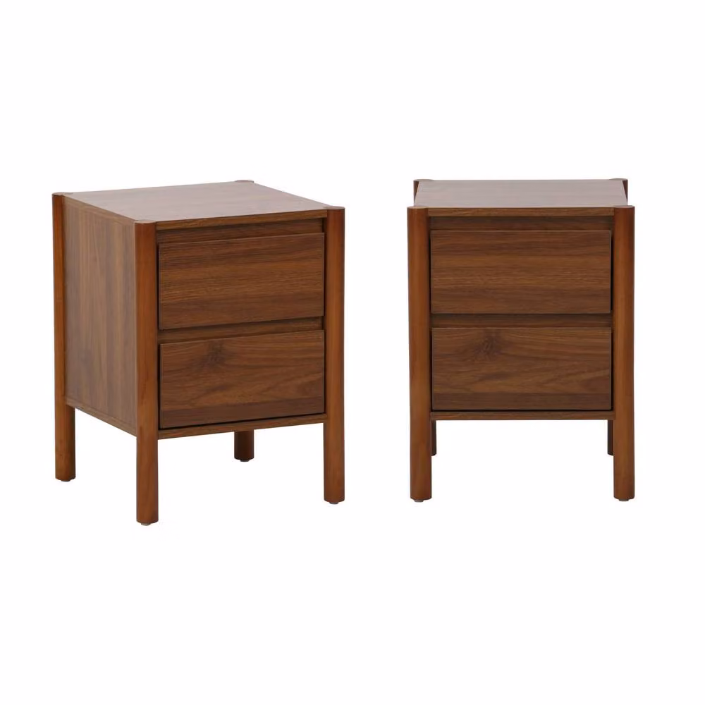 Sweekeek Pair of Modern Wood Bedside Tables with 2 Drawers in Dark Brown – 2